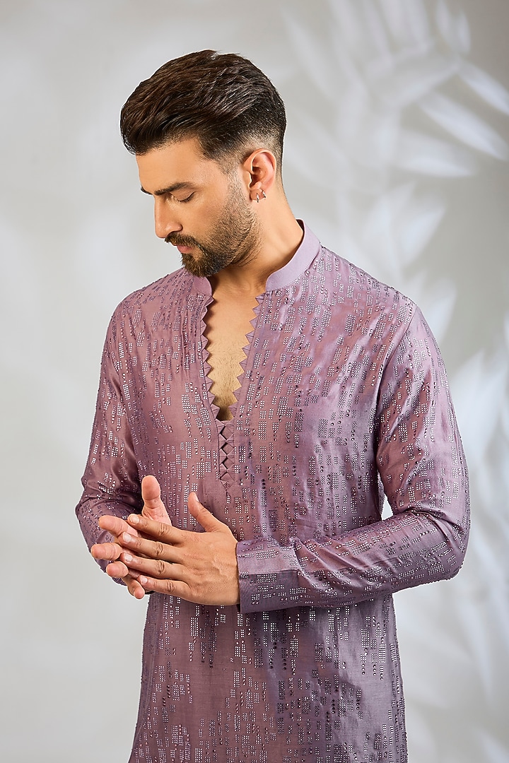 Dusky Mauve Silk Kurta Set by Sawan Gandhi Men at Pernia's Pop Up Shop