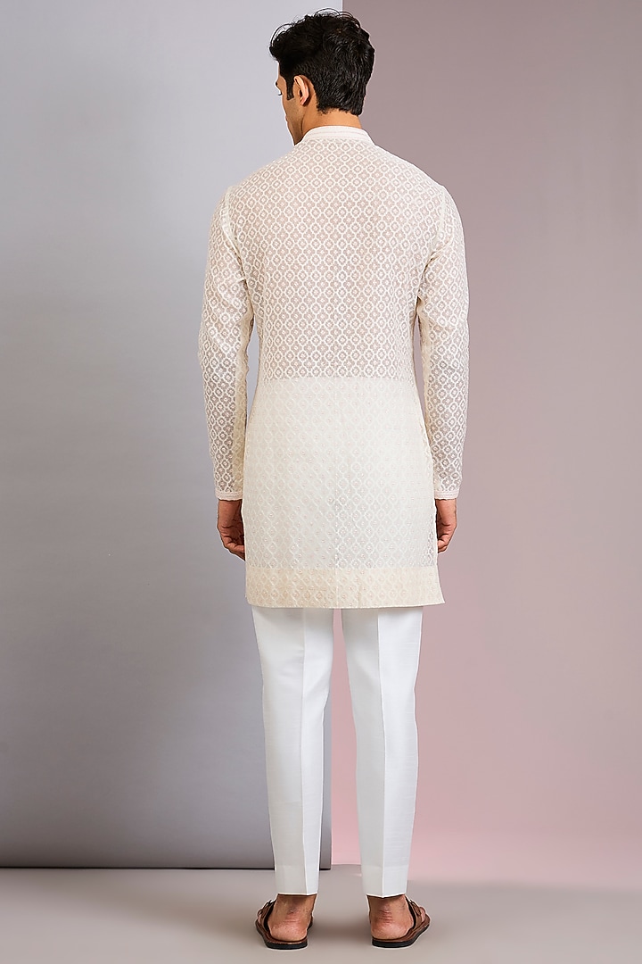 Ivory Chanderi Kurta Set by Sawan Gandhi Men at Pernia's Pop Up Shop