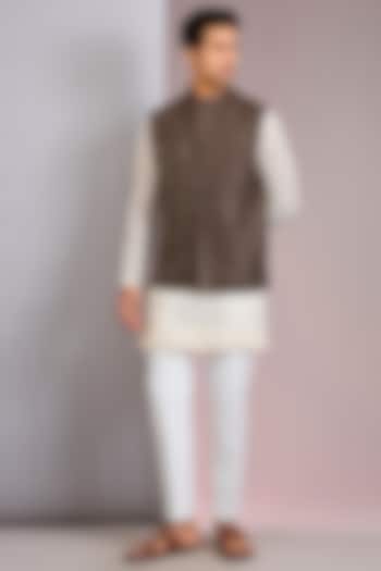 Coffee Brown Silk Bundi Jacket by Sawan Gandhi Men at Pernia's Pop Up Shop