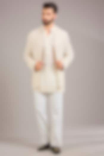 Ivory Chanderi Embroidered Groom Indowestern Set by Sawan Gandhi Men at Pernia's Pop Up Shop