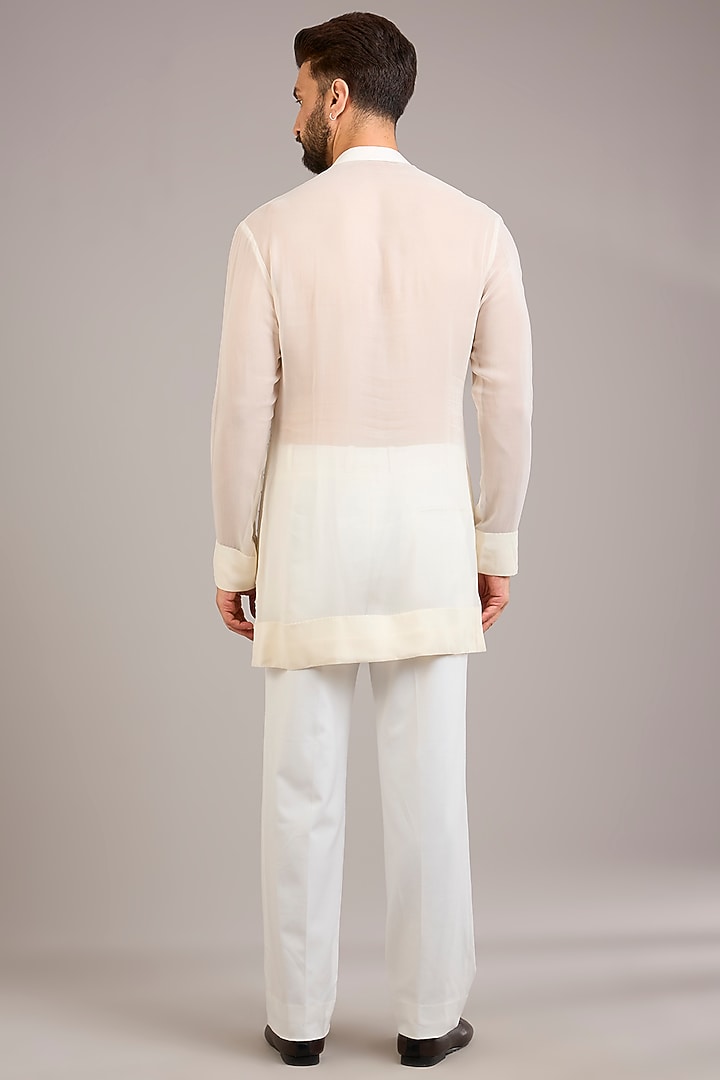 Ivory Chanderi Embroidered Groom Indowestern Set by Sawan Gandhi Men at Pernia's Pop Up Shop