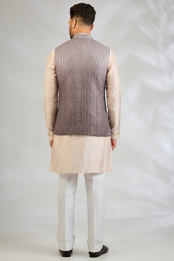 Taupe Silk Bundi Jacket by Sawan Gandhi Men at Pernia's Pop Up Shop