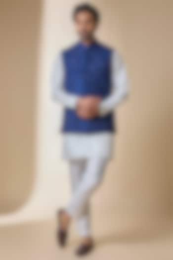 Navy Silk Bundi Jacket by Sawan Gandhi Men at Pernia's Pop Up Shop