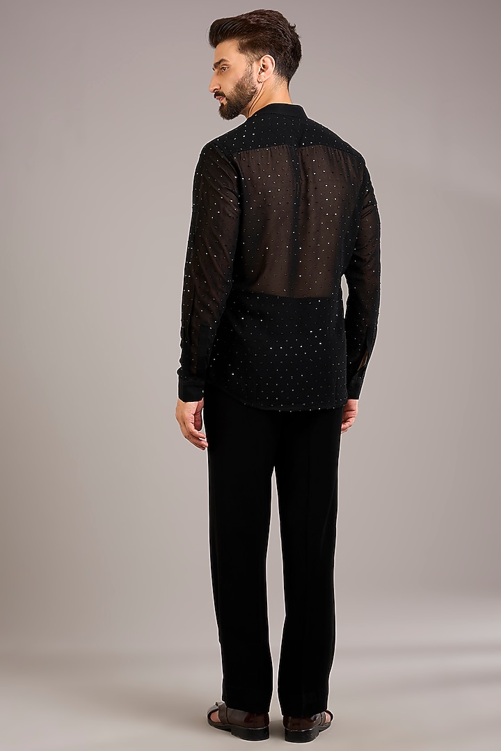 Black Georgette Embroidered Groom Indowestern Set by Sawan Gandhi Men at Pernia's Pop Up Shop