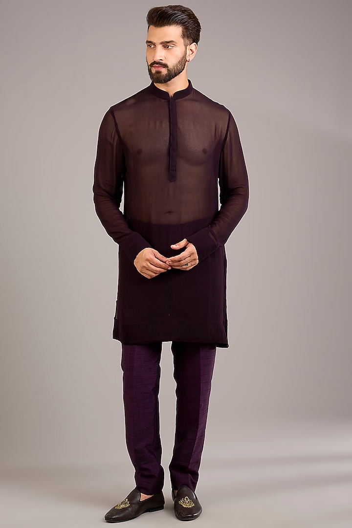 Purple Velvet Embroidered Groom Indowestern Set by Sawan Gandhi Men at Pernia's Pop Up Shop
