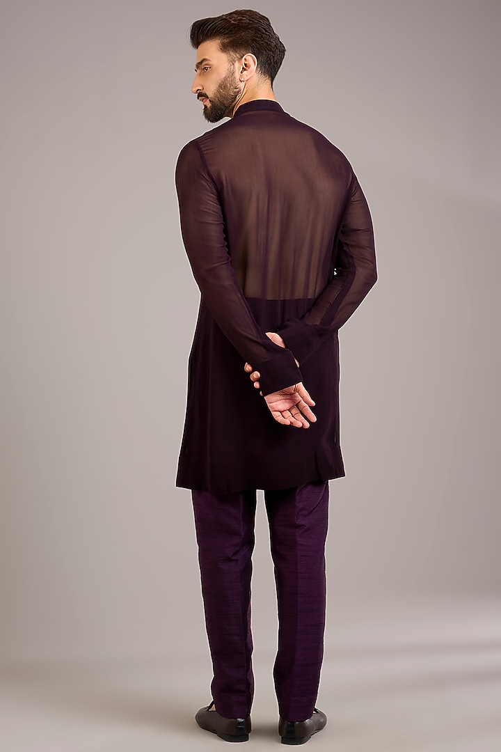 Purple Velvet Embroidered Groom Indowestern Set by Sawan Gandhi Men at Pernia's Pop Up Shop