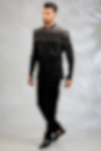 Black Velvet Groom Bandhgala Set by Sawan Gandhi Men at Pernia's Pop Up Shop