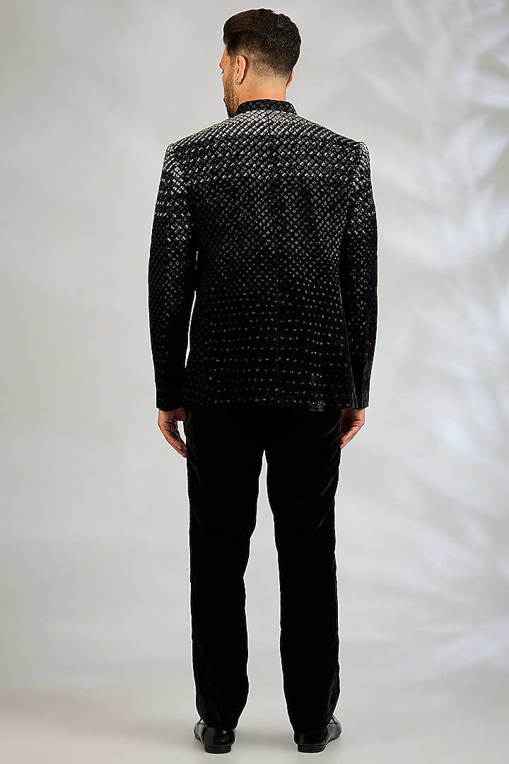 Black Velvet Groom Bandhgala Set by Sawan Gandhi Men at Pernia's Pop Up Shop