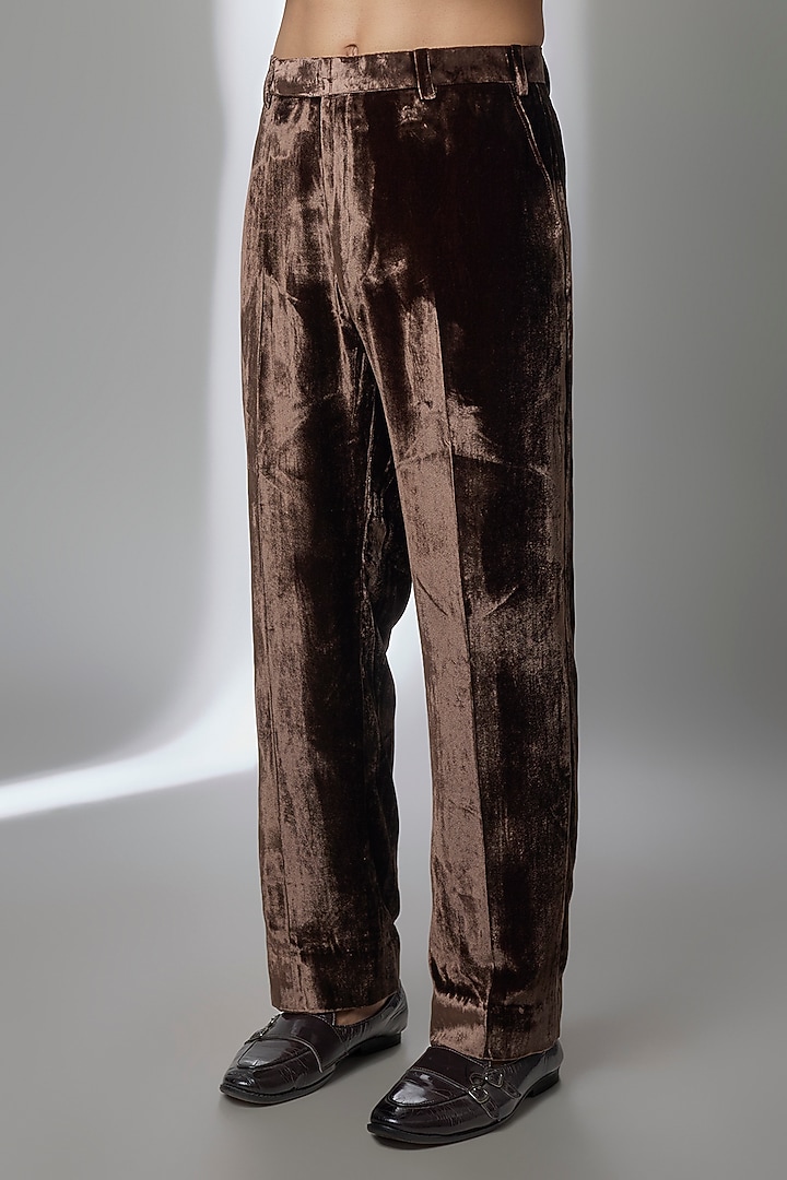 Brown Velvet Groom Bandhgala Set by Sawan Gandhi Men at Pernia's Pop Up Shop