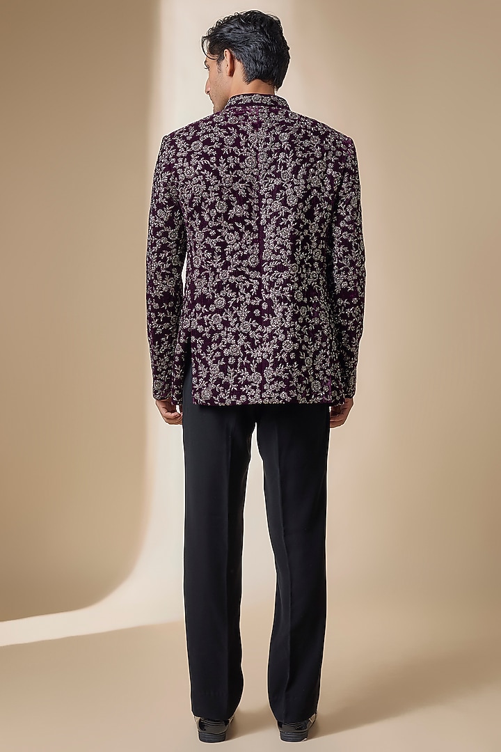 Wine Velvet Groom Bandhgala by Sawan Gandhi Men at Pernia's Pop Up Shop