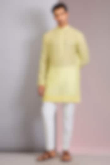 Lemon Yellow Chanderi Kurta Set by Sawan Gandhi Men at Pernia's Pop Up Shop