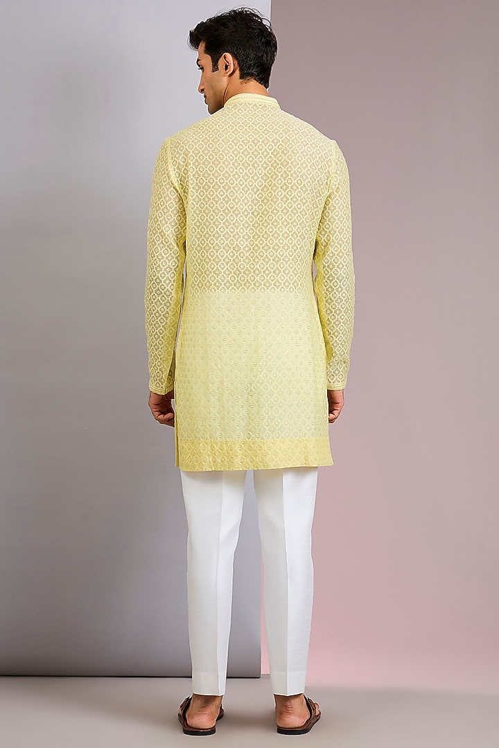Lemon Yellow Chanderi Kurta Set by Sawan Gandhi Men at Pernia's Pop Up Shop