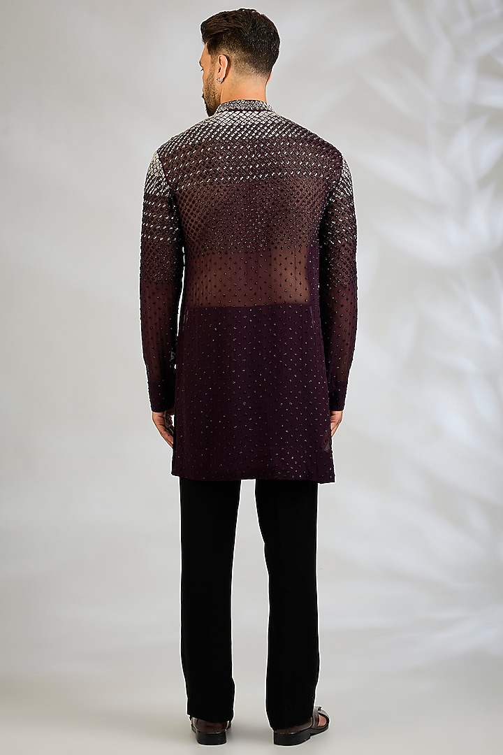 Wine Georgette Kurta Set by Sawan Gandhi Men at Pernia's Pop Up Shop
