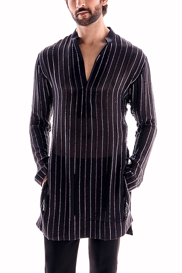 Wine Georgette Sheer Kurta Set by Sawan Gandhi Men at Pernia's Pop Up Shop