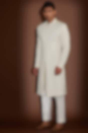 Ivory Georgette Sequins Embroidered Groom Sherwani by Sawan Gandhi Men at Pernia's Pop Up Shop