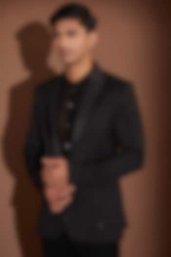 Black Ghicha Organza Cutdana Embroidered Tuxedo by Sawan Gandhi Men at Pernia's Pop Up Shop