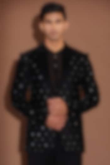 Black Velvet Mirror Embroidered Tuxedo by Sawan Gandhi Men at Pernia's Pop Up Shop