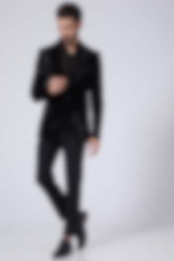 Black Velvet Blazer With Cutdana Work by DiyaRajvvir Men