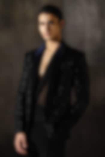 Navy Blue Velvet Tuxedo Jacket by Sawan Gandhi Men at Pernia's Pop Up Shop