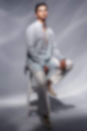 Ice Blue Chanderi Kurta by Sawan Gandhi Men at Pernia's Pop Up Shop