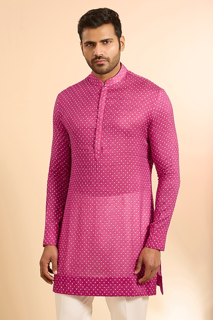Hot Pink Chanderi Kurta by Sawan Gandhi Men at Pernia's Pop Up Shop