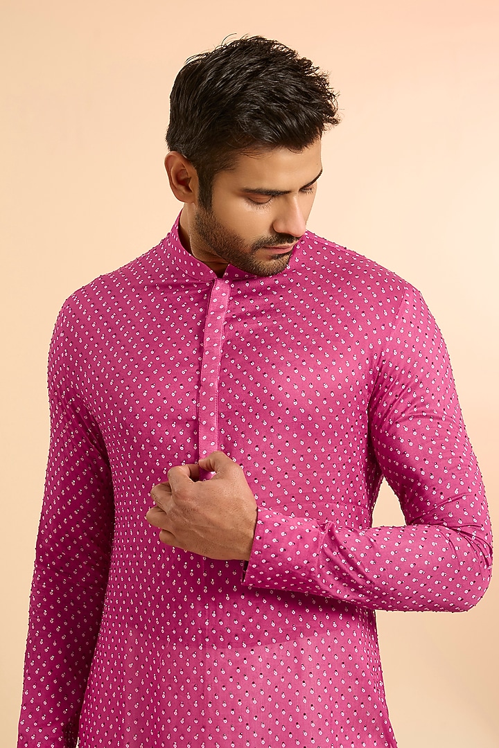 Hot Pink Chanderi Kurta by Sawan Gandhi Men at Pernia's Pop Up Shop