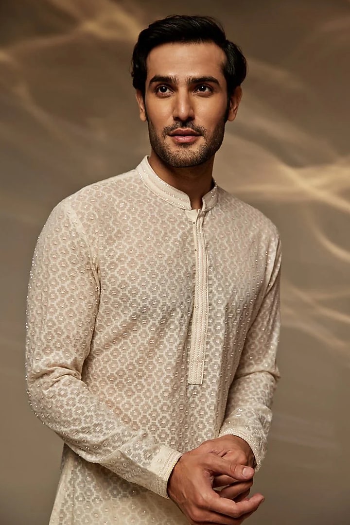 Ivory Chanderi Kurta by Sawan Gandhi Men at Pernia's Pop Up Shop