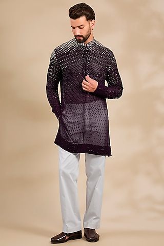 Wine Georgette Kurta by Sawan Gandhi Men