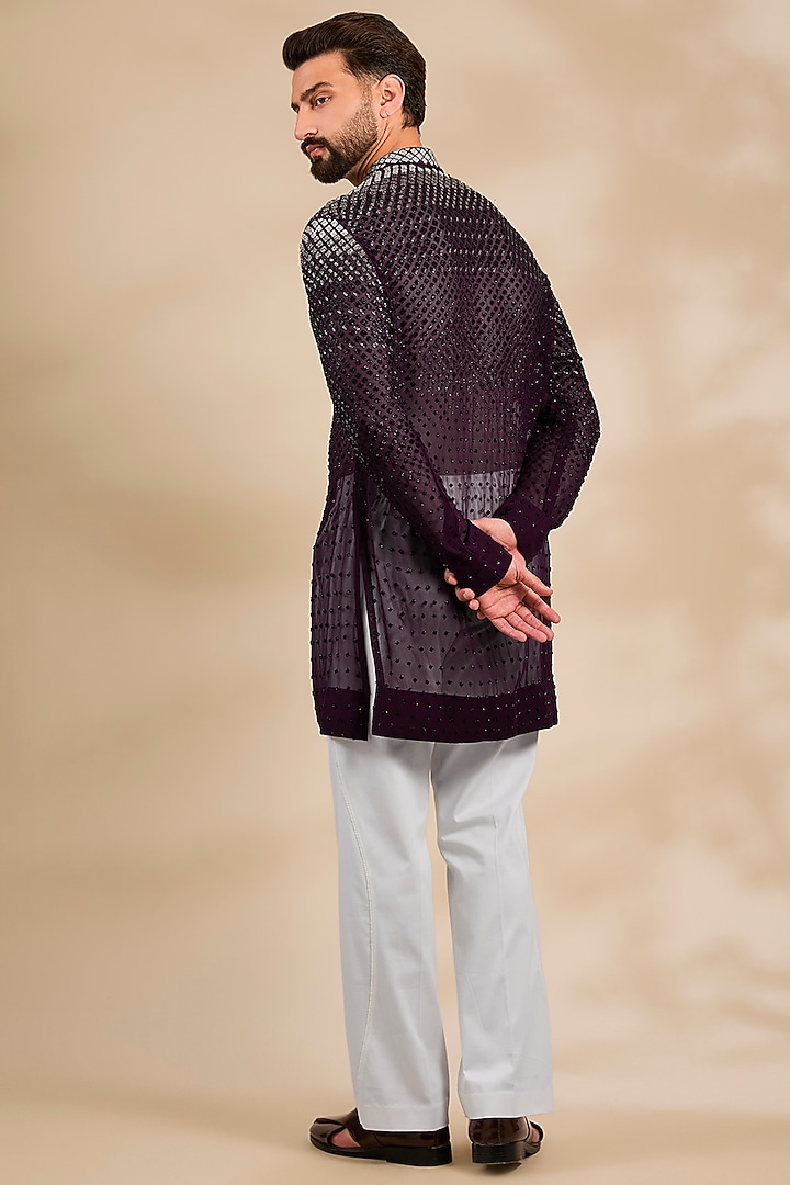 Wine Georgette Kurta by Sawan Gandhi Men at Pernia's Pop Up Shop