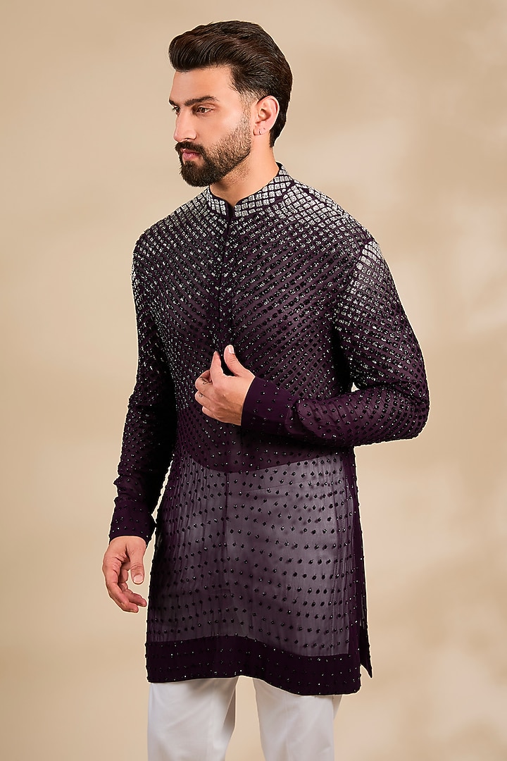 Wine Georgette Kurta by Sawan Gandhi Men at Pernia's Pop Up Shop