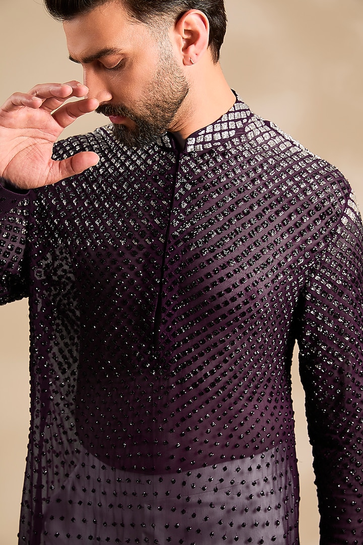 Wine Georgette Kurta by Sawan Gandhi Men at Pernia's Pop Up Shop