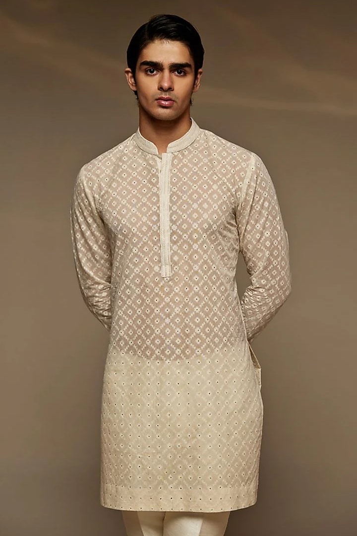 Ivory Chanderi Kurta by Sawan Gandhi Men at Pernia's Pop Up Shop