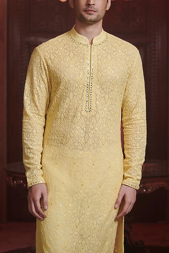Yellow Chanderi Kurta by Sawan Gandhi Men at Pernia's Pop Up Shop