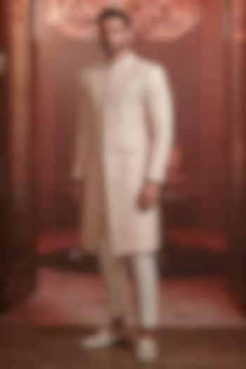 Ivory Silk Groom Sherwani by Sawan Gandhi Men at Pernia's Pop Up Shop