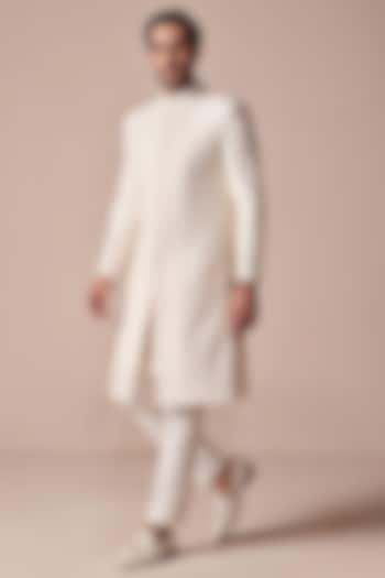 Ivory Silk Groom Sherwani by Sawan Gandhi Men at Pernia's Pop Up Shop