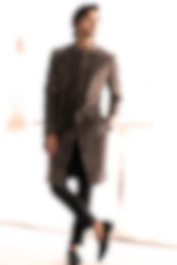 Taupe Velvet Groom Sherwani by Sawan Gandhi Men at Pernia's Pop Up Shop