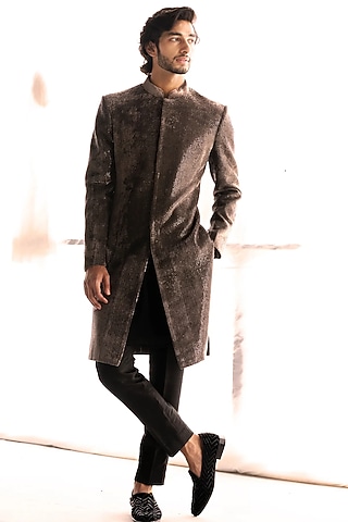 Taupe Velvet Sherwani by Sawan Gandhi Men