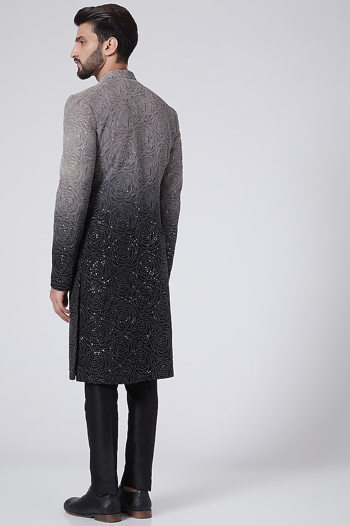 Black Ombre Georgette Sequins Work Groom Sherwani by Sawan Gandhi Men at Pernia's Pop Up Shop
