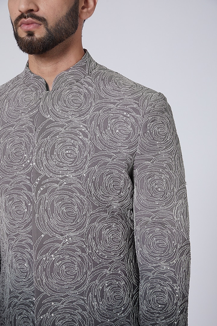 Black Ombre Georgette Sequins Work Groom Sherwani by Sawan Gandhi Men at Pernia's Pop Up Shop