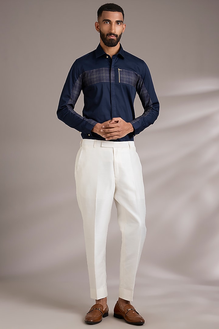 Ivory Linen Silk Pants by Sawan Gandhi Men at Pernia's Pop Up Shop