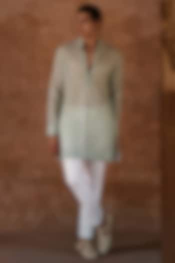 Sage Green Chanderi Mirror Embroidered Kurta Set by Sawan Gandhi Men at Pernia's Pop Up Shop