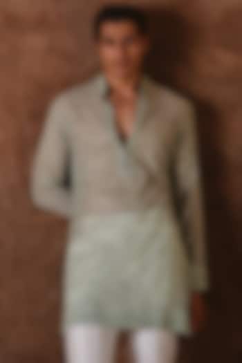 Sage Green Chanderi Mirror Embroidered Kurta by Sawan Gandhi Men at Pernia's Pop Up Shop