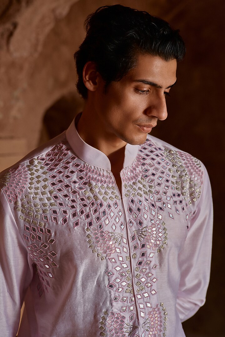 Lilac Chanderi Patra Work Kurta Set by Sawan Gandhi Men at Pernia's Pop Up Shop
