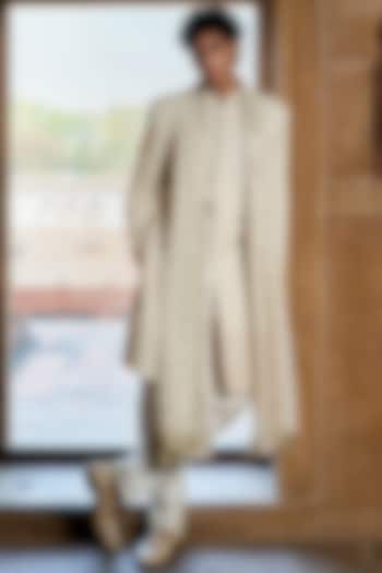 Ivory Georgette Sequins Work Groom Sherwani Set by Sawan Gandhi Men at Pernia's Pop Up Shop