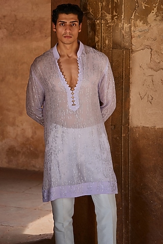 Lilac Georgette Kurta by Sawan Gandhi Men