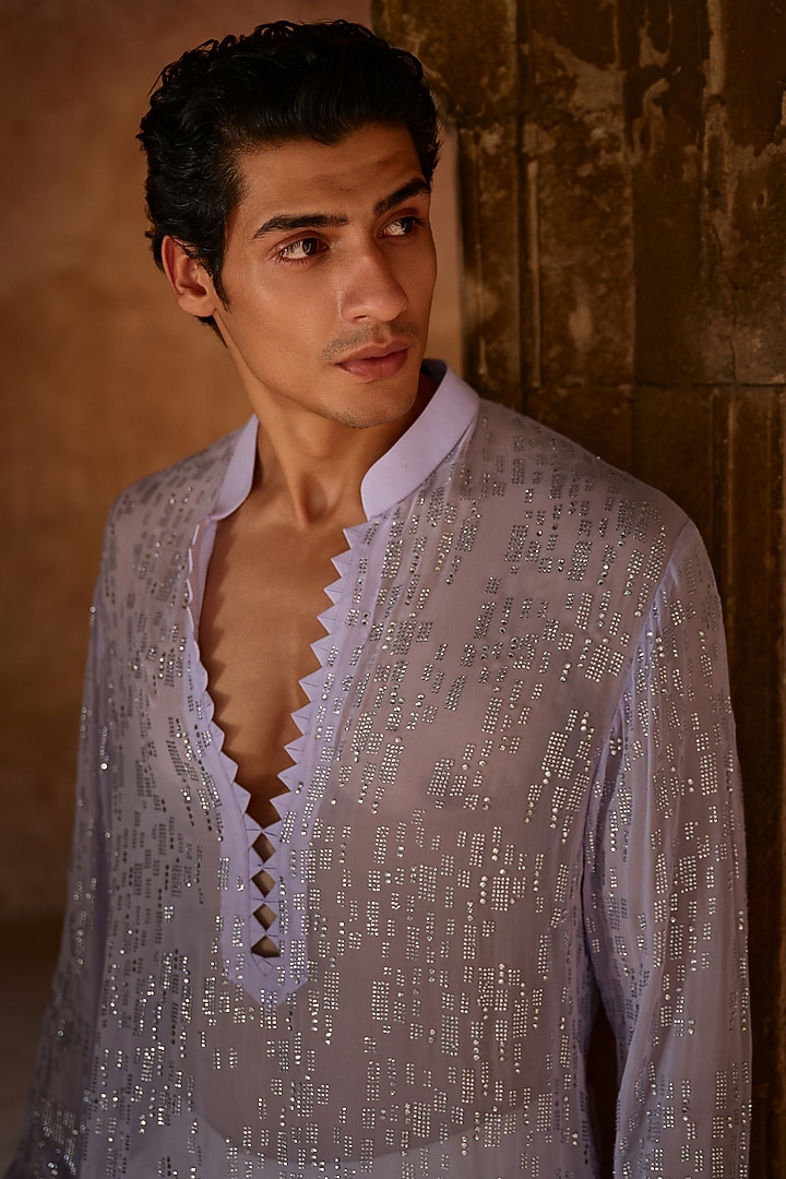 Lilac Georgette Kurta by Sawan Gandhi Men at Pernia's Pop Up Shop