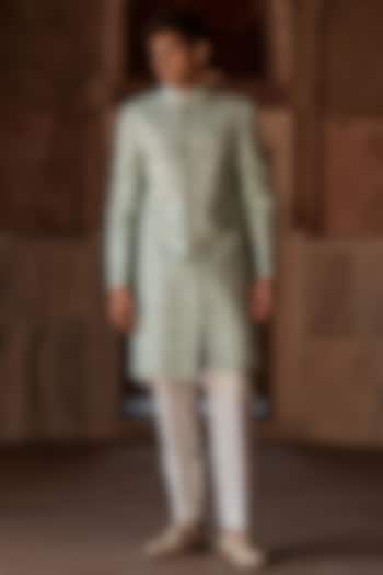 Sea Green Georgette Thread Embroidered Groom Sherwani Set by Sawan Gandhi Men at Pernia's Pop Up Shop