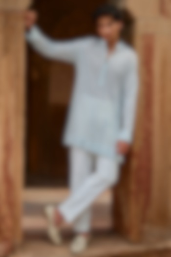 Mint Georgette Sequins Embroidered Kurta Set by Sawan Gandhi Men at Pernia's Pop Up Shop