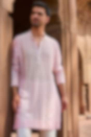 Peach Chanderi Mirror Work Kurta Set by Sawan Gandhi Men at Pernia's Pop Up Shop