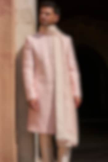 Peach Dupion Silk Threadwork Stole by Sawan Gandhi Men at Pernia's Pop Up Shop